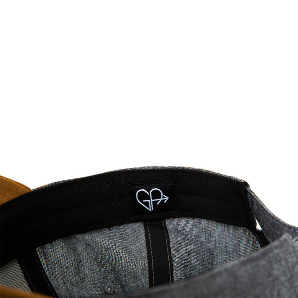 GA heart logo two tone suede grey hat inside logo Galey Alix 