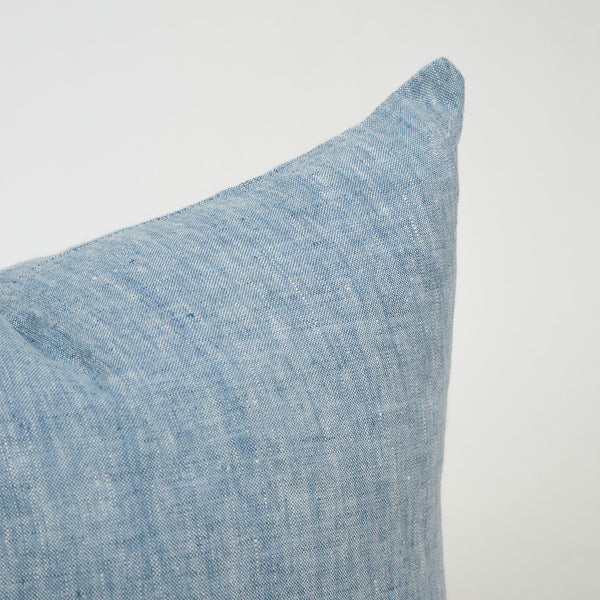 Balance is everything striped chambray throw pillow cover corner close up Galey Alix