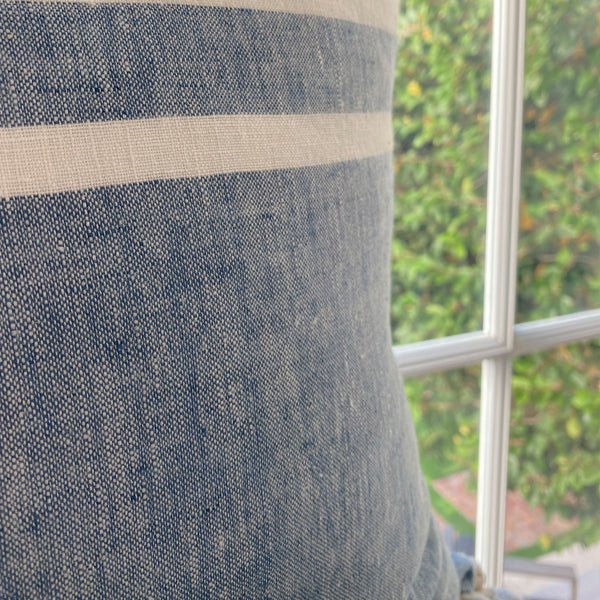 Balance is everything striped chambray throw pillow cover up close Galey Alix 