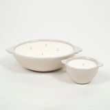 Calm collected mindfully made 100% soy cloves and leather scented single wick candle and a 4 wick candle Galey Alix