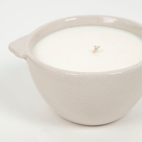 Calm collected mindfully made 100% soy cloves and leather scented single wick candle product shot close up Galey Alix