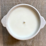 Calm collected mindfully made 100% soy sandalwood and vanilla scented single wick candle top down view Galey Alix
