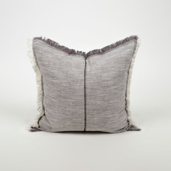 Five shades of grey textured throw pillow with fringe border product shot Galey Alix