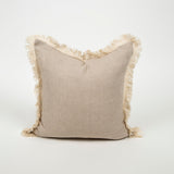 Laced with love multi textured oat colored pillow with lace fringe border product shot Galey Alix 
