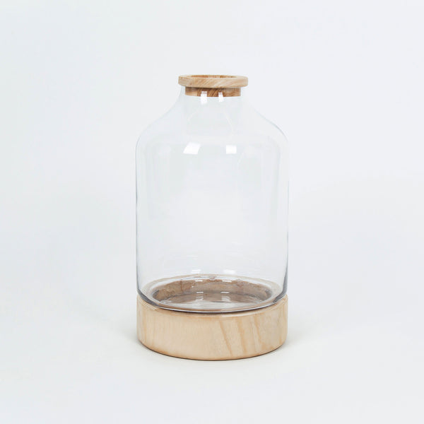 Let me be clear oversized glass vase with natural wood accents product shot Galey Alix 