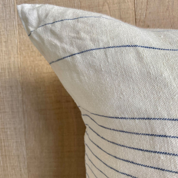 Lined with love multi lined oat and navy colored throw pillow fabric close up Galey Alix