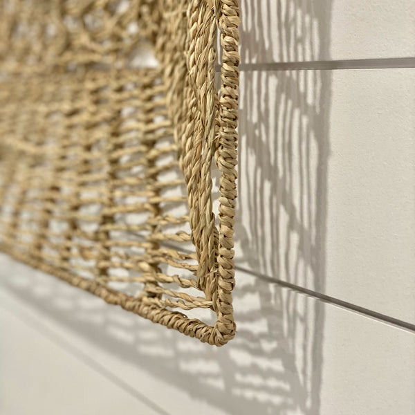 Seagrass with sass handwoven seagrass square wall art corner close up Galey Alix