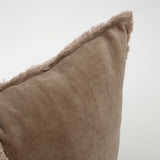 Tic tac throw velvet and oat colored embroidered throw pillow fringe edge Galey Alix